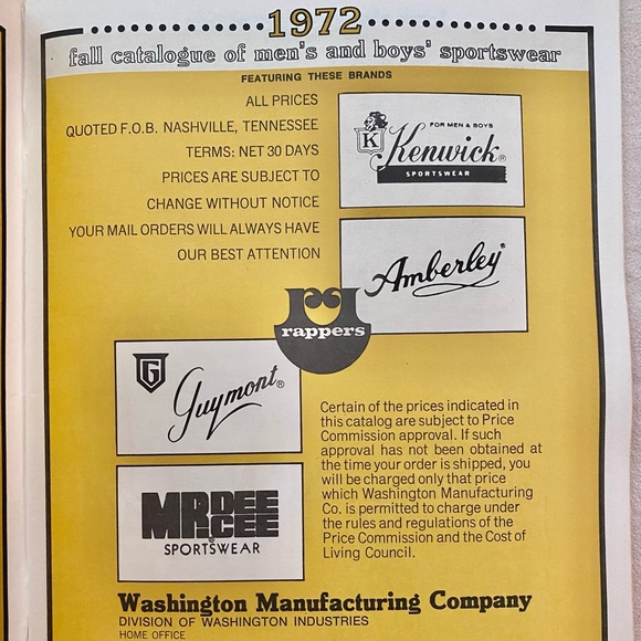Vntg Fall 1972 Mens Clothing Wholesale Catalog By Washington Manufacturing Co. - Picture 2 of 9